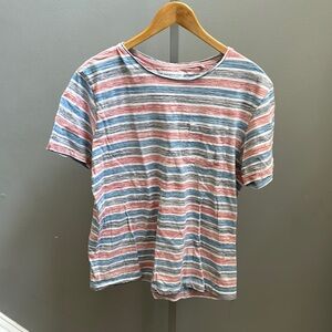 Denim & Flower Short Sleeve T-Shirt Men’s Large Red, White, Blue Striped